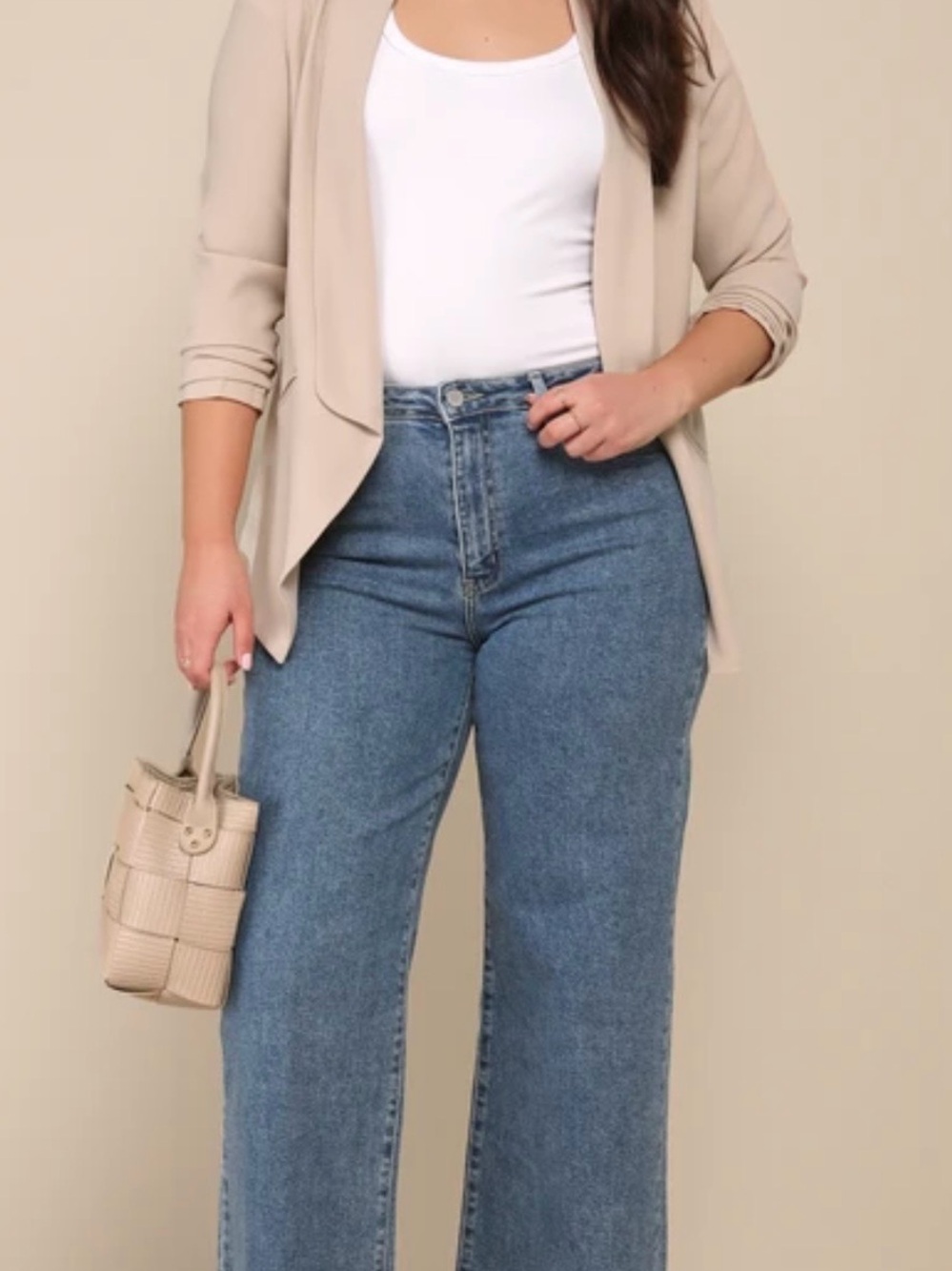 Lulu's Beige Open-Front Draped Blazer